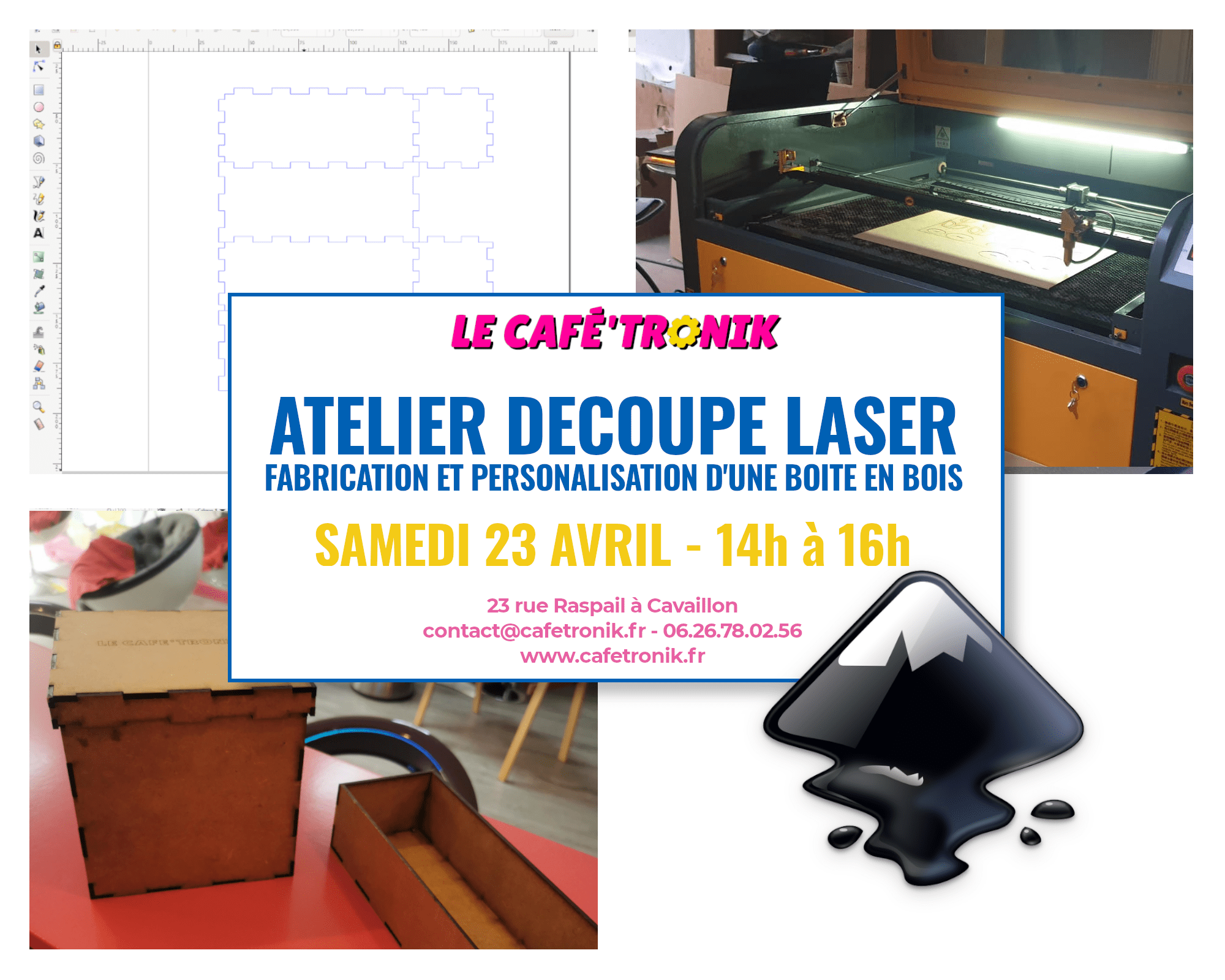 Atelier découpe laser : fabriquer une boîte en bois Café'Trnik FabLab à Cavaillon